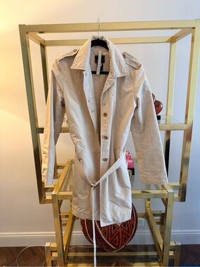 Classic Cream Trench Coat with Waist Tie